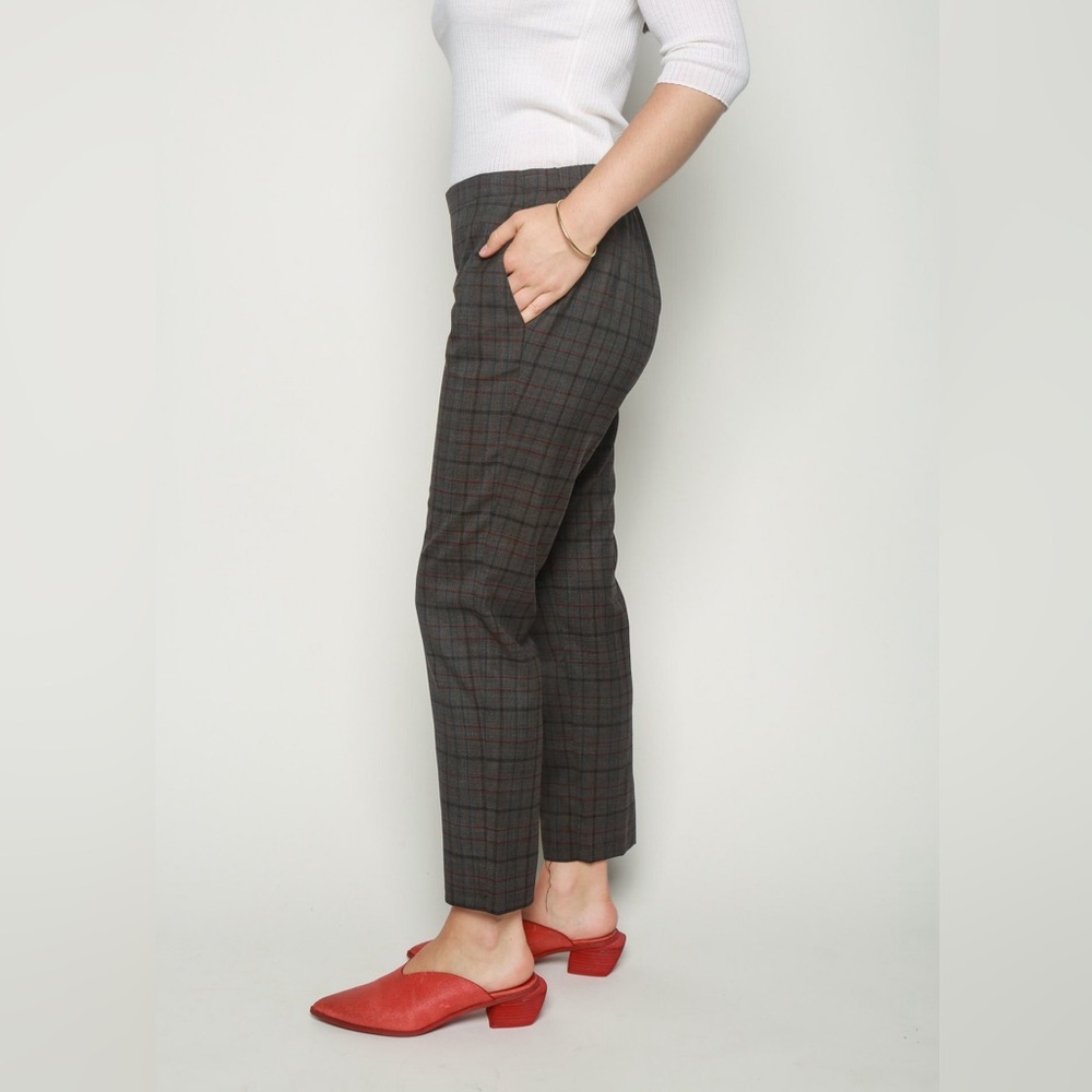 6397 Pull‎ On Trouser Wool Stretch Gray Plaid Small Casual Workwear
